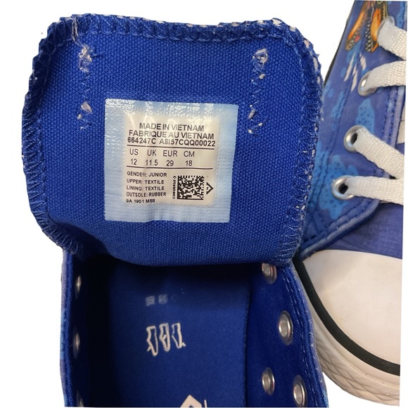 Chuck Taylor All Star Dino's Beach Party Lo Top Junior Sz 12 Blue gold Dinosaur - Picture 5 of 15